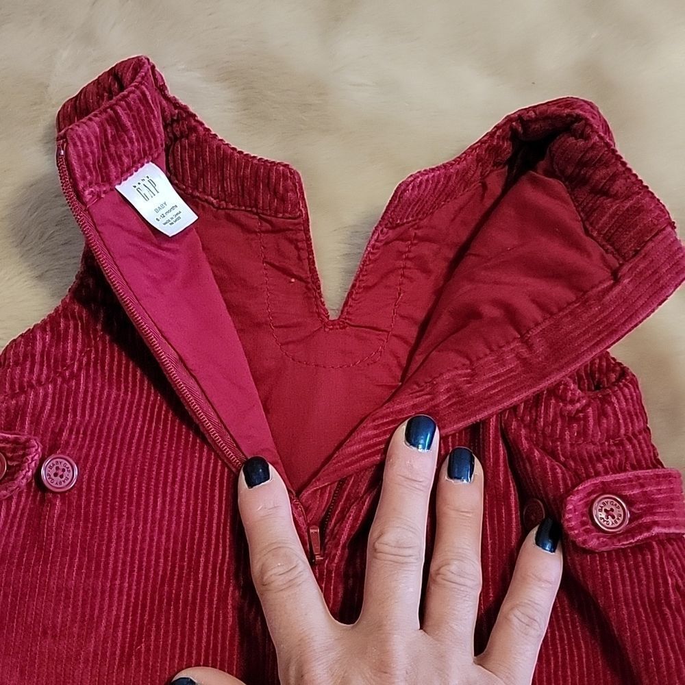 GAP 2-PIECE RED CORDUROY JUMPER DRESS WITH BLOOMERS, SIZE 6-12 MONTHS - Picture 7 of 11